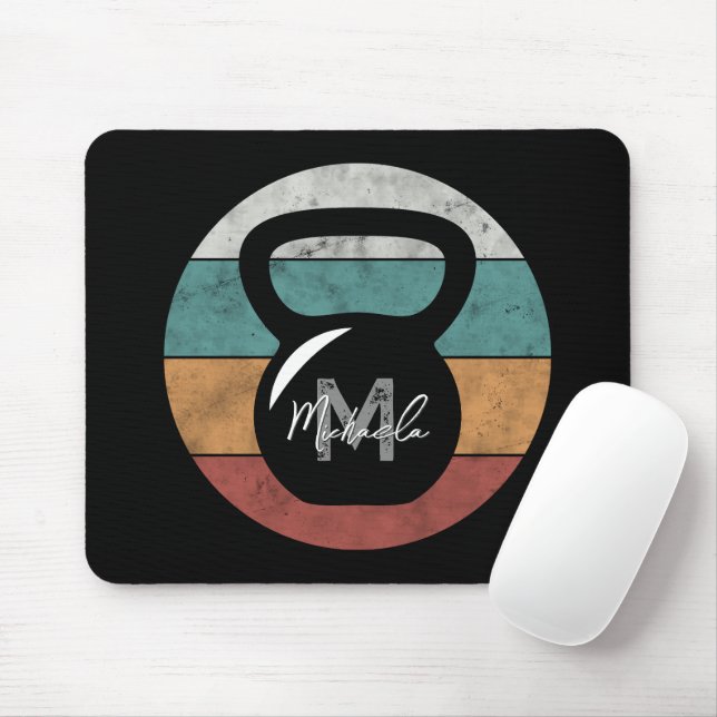 Vintage kettlebell custom monogram name initial mouse pad (With Mouse)