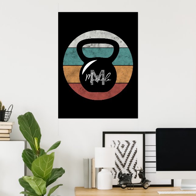 Vintage kettlebell custom monogram name initial poster (Home Office)