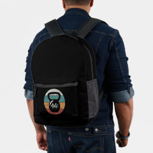 Vintage kettlebell custom monogram name initial printed backpack
