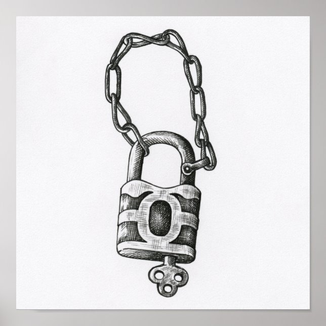 Vintage Key And Lock Illustration Poster (Front)