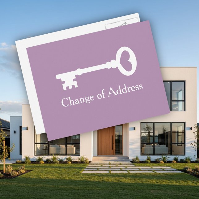 Vintage key change of address moving postcards (Moving postcard with vintage heart key)