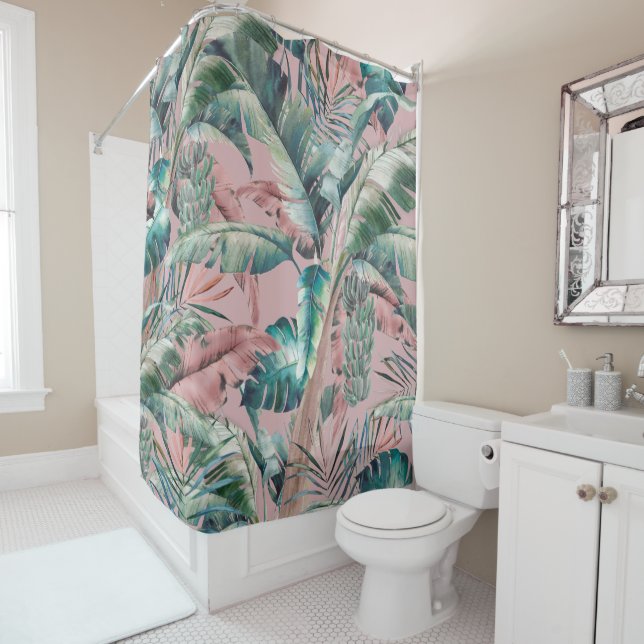 Vintage Key Largo Banana Palm Shower Curtain (In Situ)