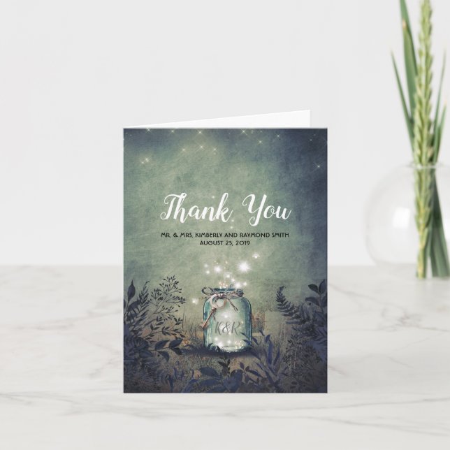 Vintage Key Mason Jar Fireflies Thank You Card (Front)