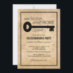 Vintage Key New Home Sweet Home Housewarming Invitation<br><div class="desc">A stylish moving announcement and housewarming party invitation with vintage charm features a "new home sweet home" title with an antique key with heart accent, scroll flourish, custom invite text, a striped border, and graphic pattern of keys, hearts, and keyholes on the back side. Black text on a background with...</div>