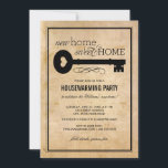 Vintage Key New Home Sweet Home Housewarming Invitation<br><div class="desc">A stylish moving announcement and housewarming party invitation with vintage charm features a "new home sweet home" title with an antique key with heart accent, scroll flourish, custom invite text, a striped border, and graphic pattern of keys, hearts, and keyholes on the back side. Black text on a background with...</div>