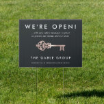 Vintage Key | Real Estate Business Reopening Garden Sign<br><div class="desc">Announce your business reopening to the community with this lawn sign that's perfect for real estate brokerages, realtors, and property management companies. Modern design features white lettering on a soft black background adorned with a vintage style skeleton key illustration in faux rose gold foil. Personalize with four template text fields...</div>