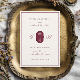 Vintage Key Red Romantic Classic Wedding Save The Date