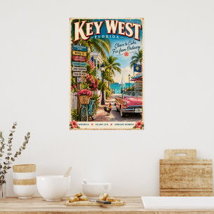 Vintage Key West Florida Travel Tropical Poster 