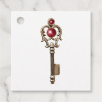 Vintage Key with Ruby Red Gemstone