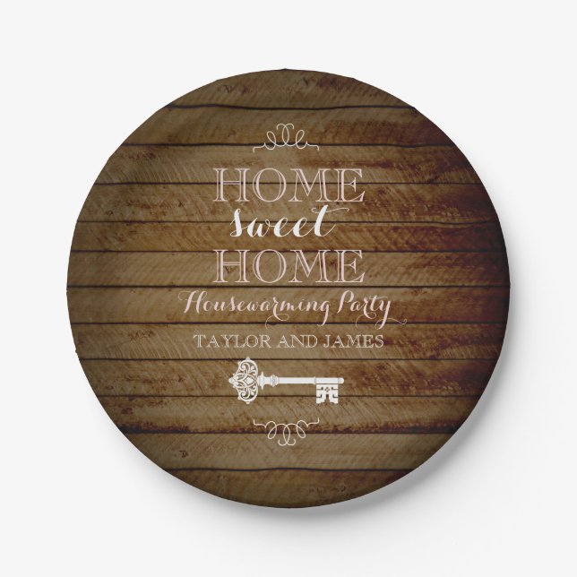 Vintage Key Wood Look Housewarming Paper Plates (Front)