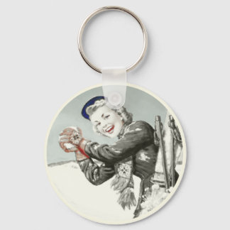 Vintage Keychain with Winter Vacation Print