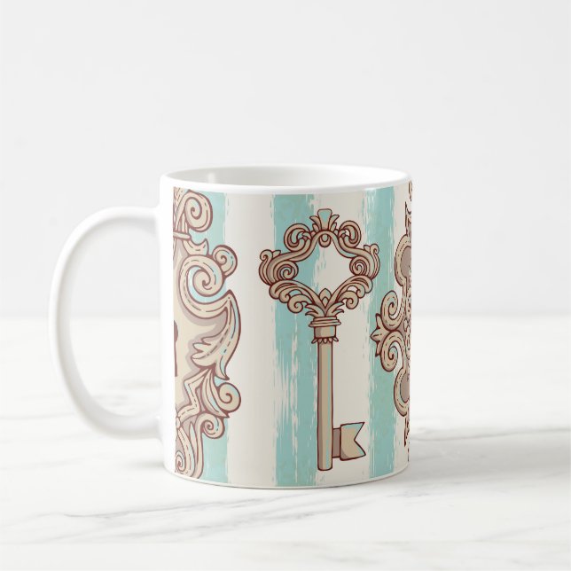 Vintage keys, locks: freehand pattern. coffee mug (Left)