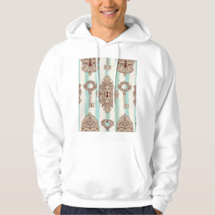 Vintage keys, locks: freehand pattern. hoodie