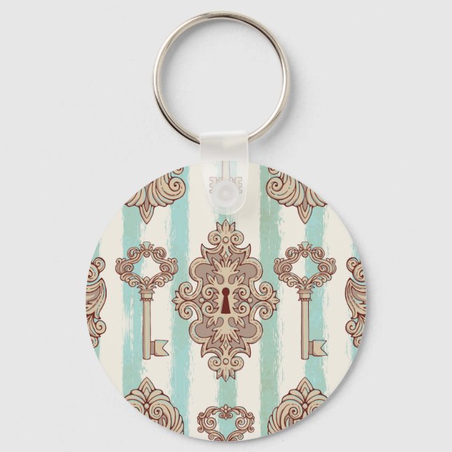 Vintage keys, locks: freehand pattern. keychain (Front)