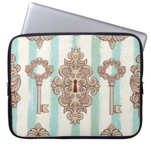 Vintage keys, locks: freehand pattern. laptop sleeve