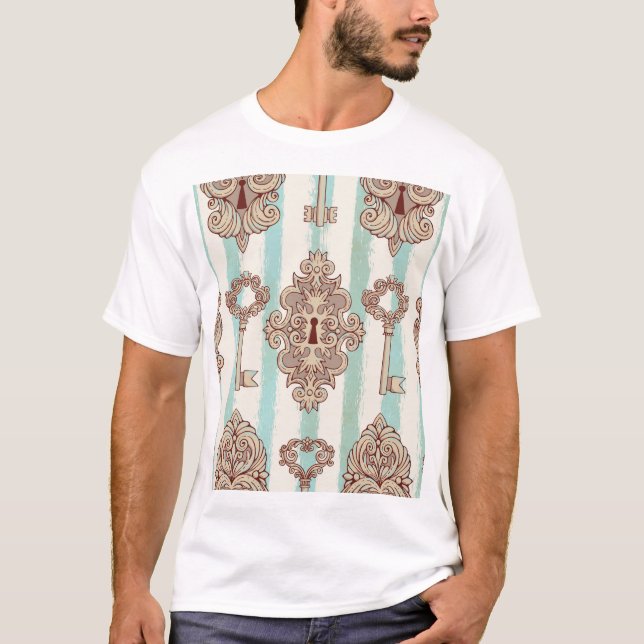Vintage keys, locks: freehand pattern. T-Shirt (Front)