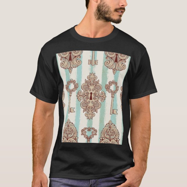 Vintage keys, locks: freehand pattern. T-Shirt (Front)