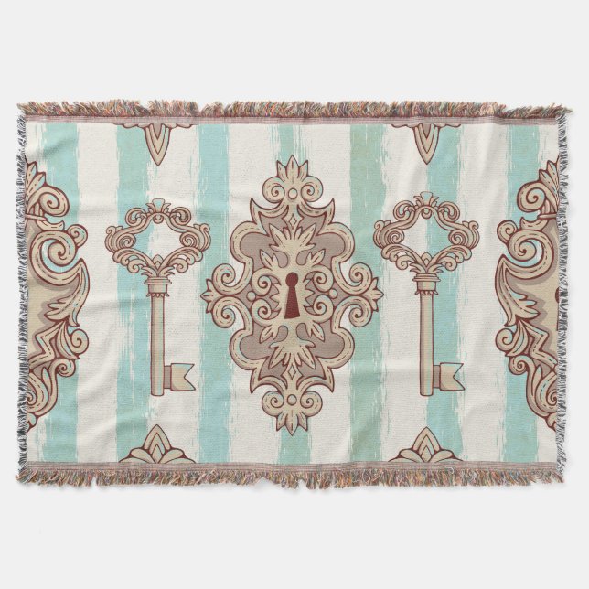 Vintage keys, locks: freehand pattern. throw blanket (Front)