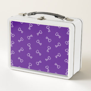 Vintage Keys Print Pattern Antique Key Art Purple Metal Lunch Box