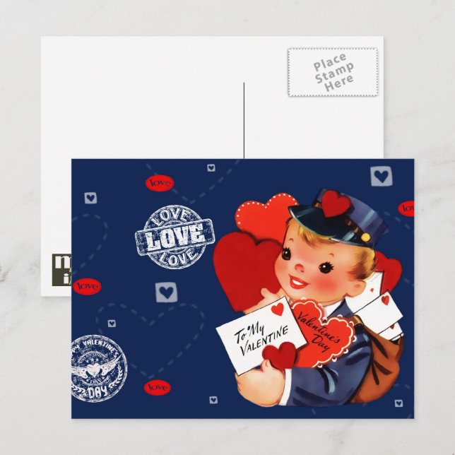 Vintage Kid Postman Valentine's Day Postcards (Front/Back)
