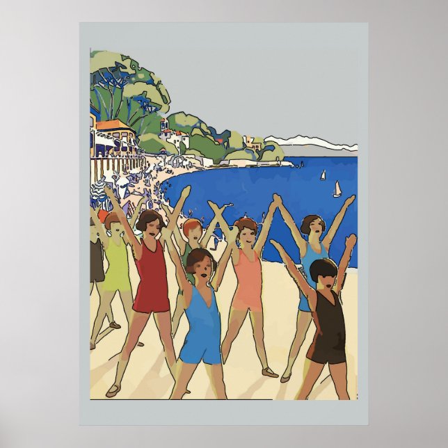 Vintage Kids Exercise on Beach Poster (Front)