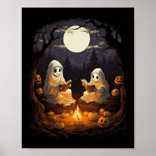 Vintage Kids Halloween Camping Reading Teacher Boo Poster