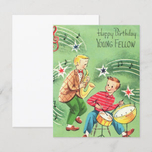 Vintage Kids Playing Instruments Birthday Card