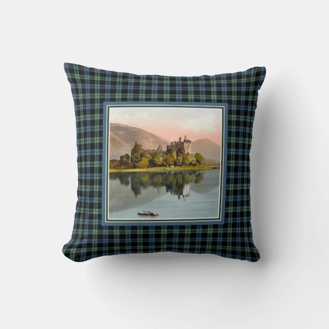 Vintage Kilchurn Castle Clan Campbell Tartan Throw Pillow (Front)