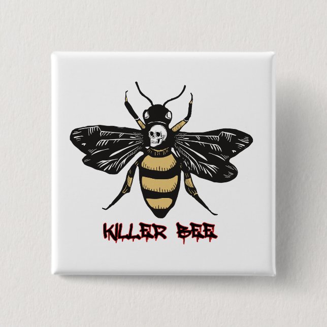 Vintage killer bee drawing 2 inch square button (Front)