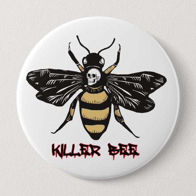 Vintage killer bee drawing 4 inch round button (Front)