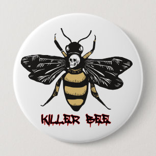 Vintage killer bee drawing 4 inch round button