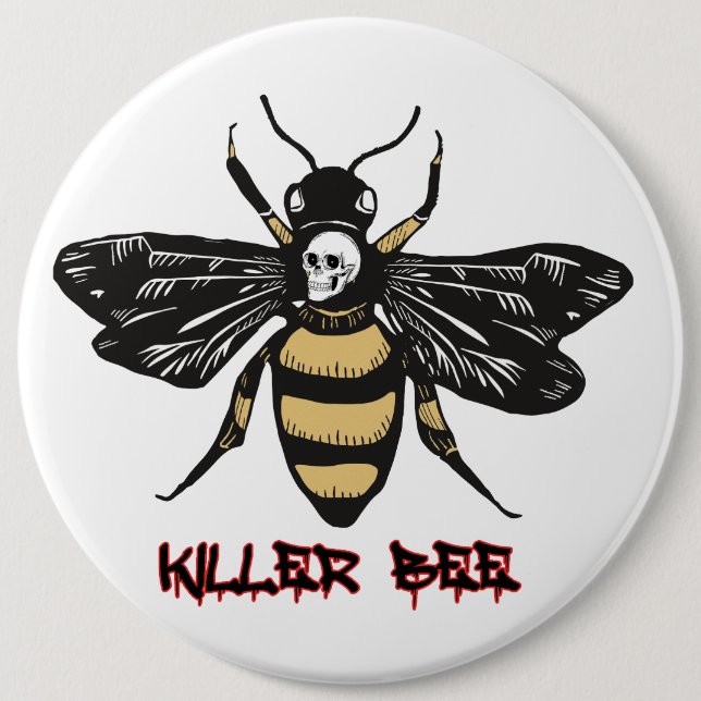 Vintage killer bee drawing 6 inch round button (Front)