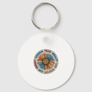 Vintage Kindness Peace Equality Flower Shirt_1 Keychain