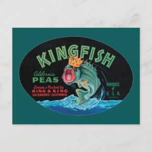 Vintage Kingfish Peas Crate Label Postcard