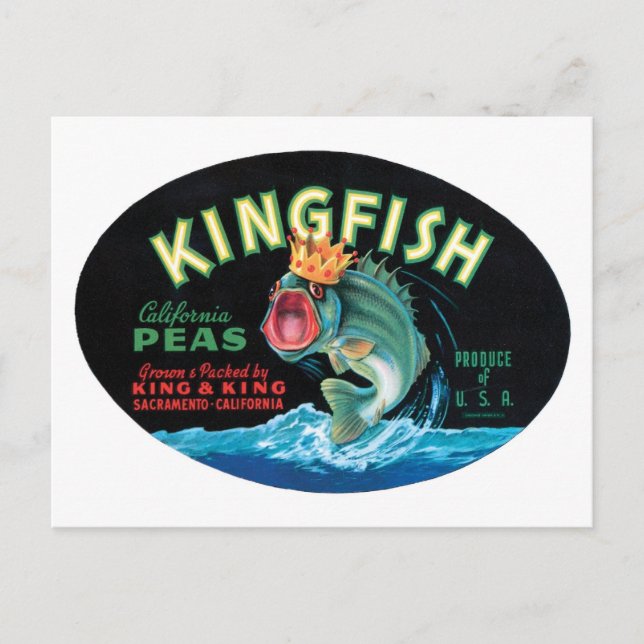 Vintage Kingfish Peas Crate Label Postcard (Front)