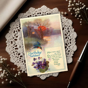 Vintage Kingfisher 1917 Birthday Postcard
