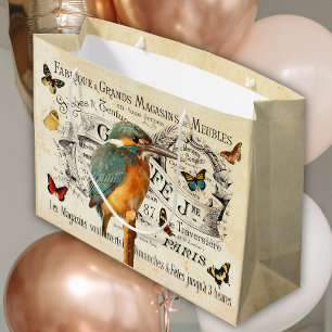 Vintage Kingfisher & Butterflies French Ad Large Gift Bag