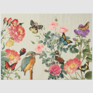 Vintage Kingfisher Flowers Butterflies Decoupage 3 Tissue Paper