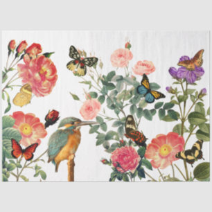 Vintage Kingfisher, Flowers Butterflies Decoupage Tissue Paper