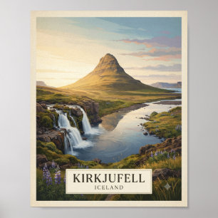 Vintage Kirkjufell Iceland Travel Poster Iceland