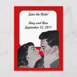 Vintage Kiss Save the Date Announcement Postcard