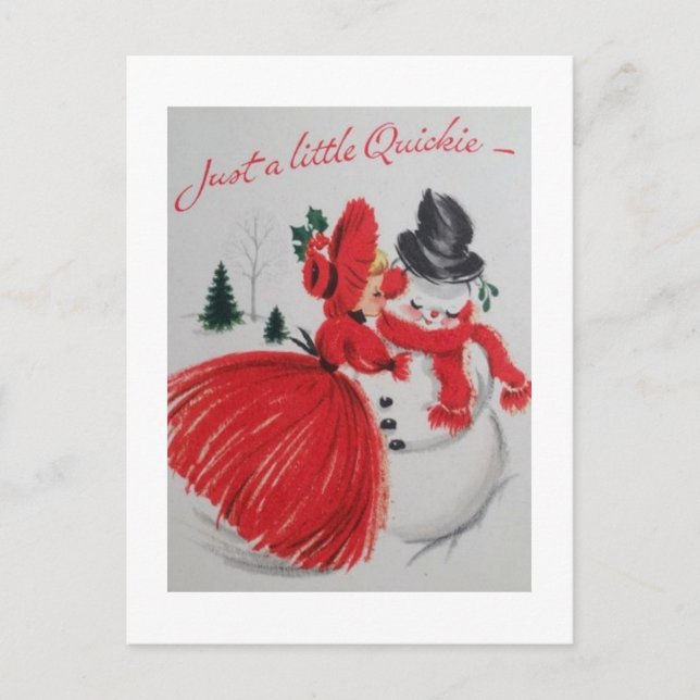 Vintage Kissing A Snowman Postcard (Front)