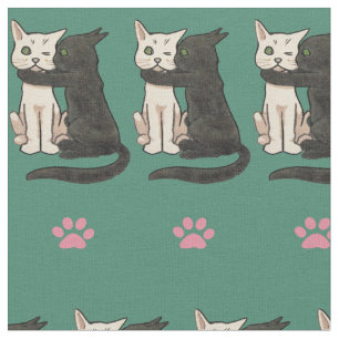 Vintage Kissing Cats Pink Paws Fabric