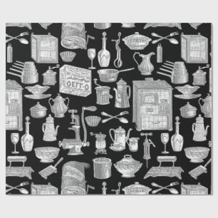 vintage kitchen antique toile black victorian  wrapping paper
