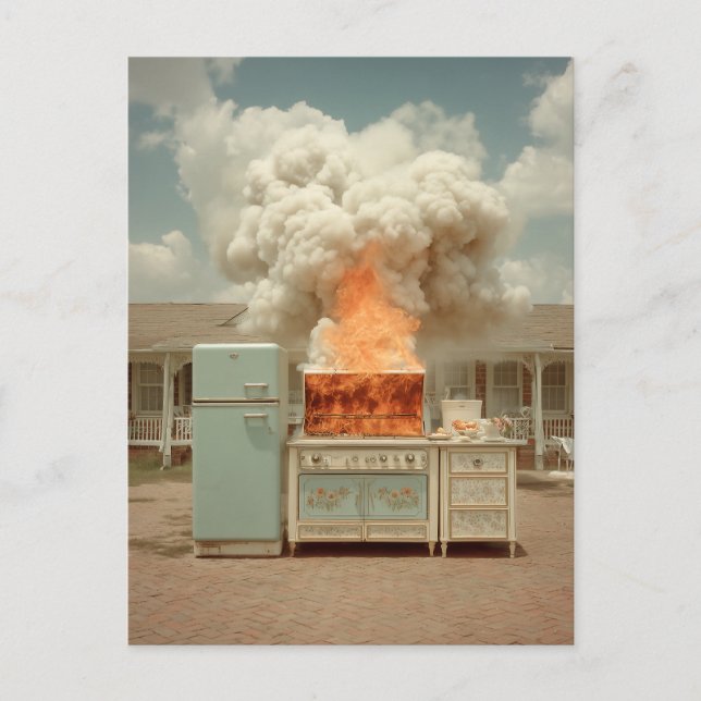 Vintage Kitchen Blaze Outdoor Scene Postcard (Front)