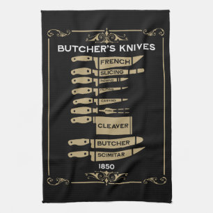 Vintage Kitchen Butchers Knives Towel