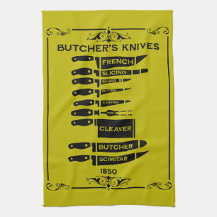 Vintage Kitchen Butchers Knives Towel