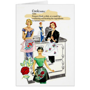 Vintage Kitchen card w/ stove and apron
