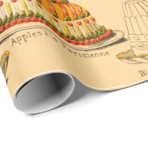 Vintage kitchen dessert illustration chart wrapping paper