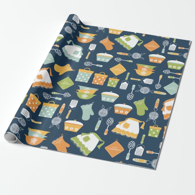 Vintage Kitchen Dishes Wrapping Paper (Unrolled)